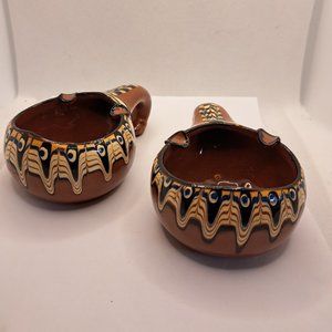 Redware Pottery Vintage Trojan,  2 Ash trays, made Bulgaria